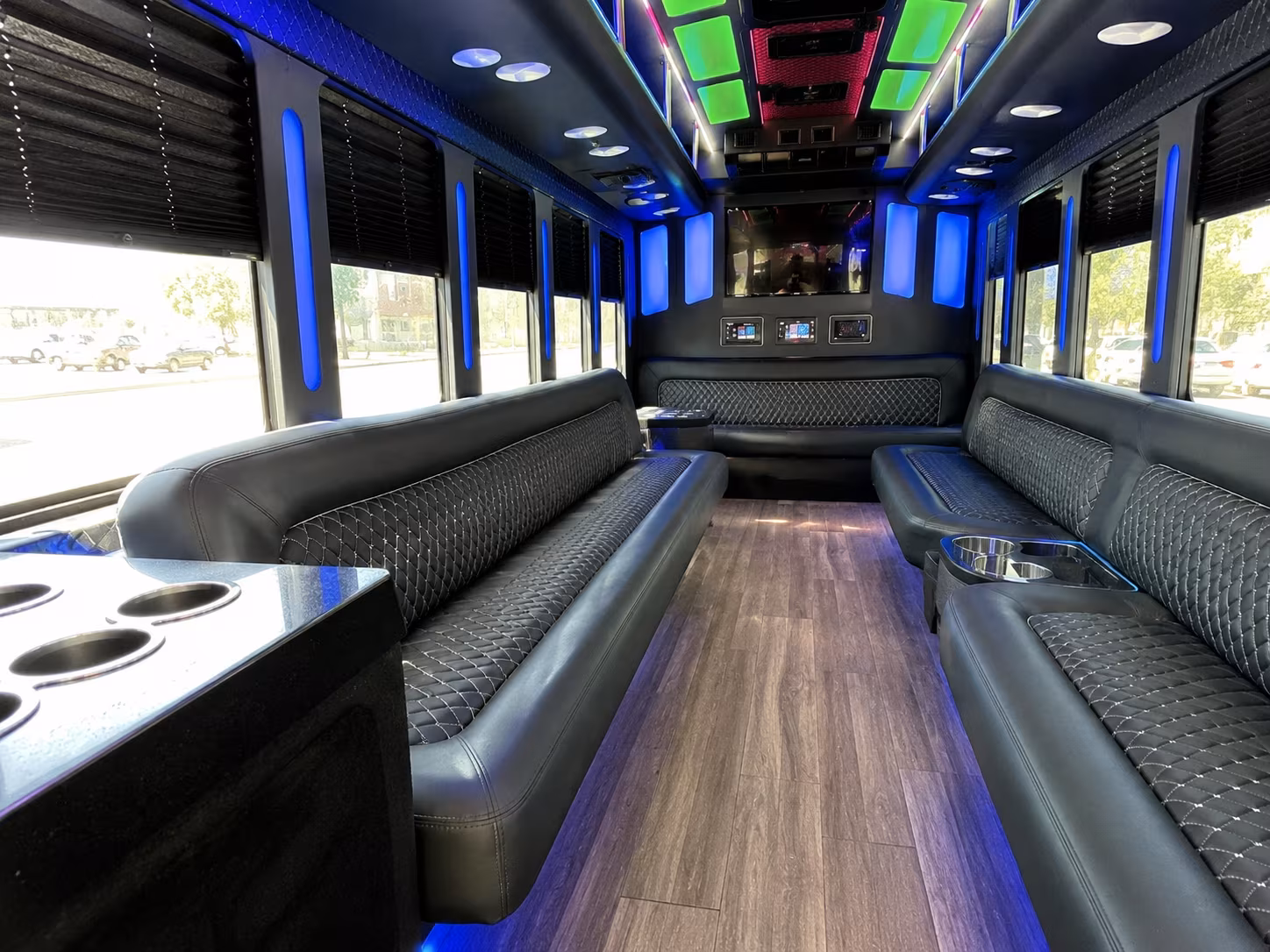 cleveland 15 passenger party bus inside