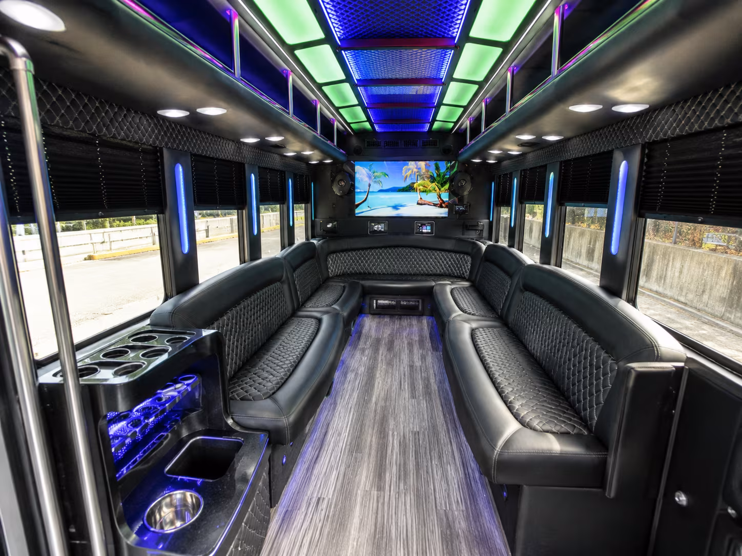cleveland 18 passenger party bus inside