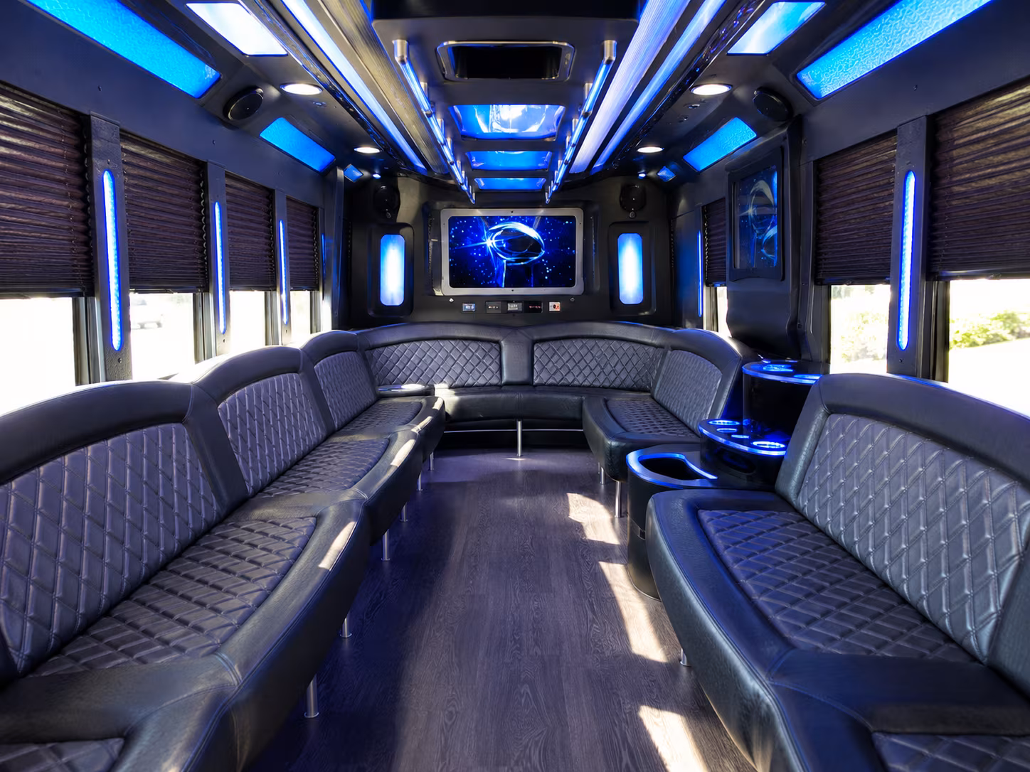 cleveland 28 passenger party bus inside
